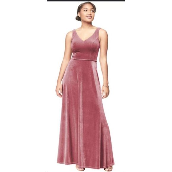 Bill Levkoff Women's Pink Velvet Sleeveless Maxi Bridesmaid Dress Size 10 - Picture 1 of 10